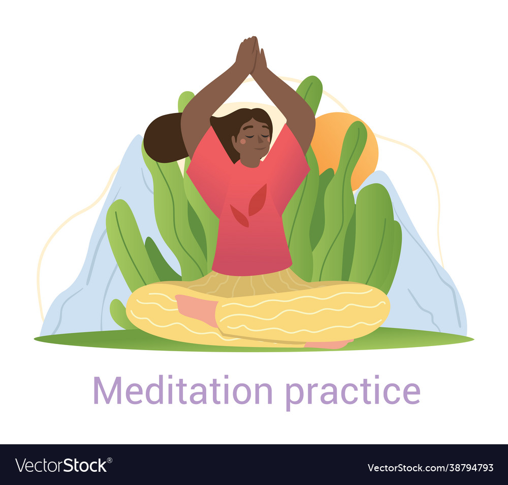 Black woman meditating outdoors in nature vector image Black woman meditating outdoors in nature