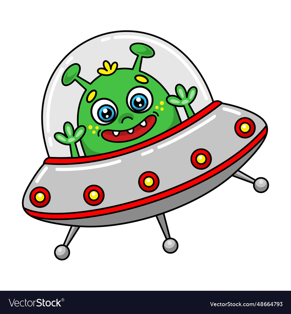 Cartoon alien in flying saucer Royalty Free Vector Image