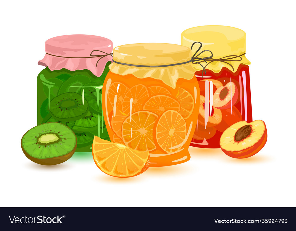 Cartoon natural fruit jam set vector image Cartoon natural fruit jam set