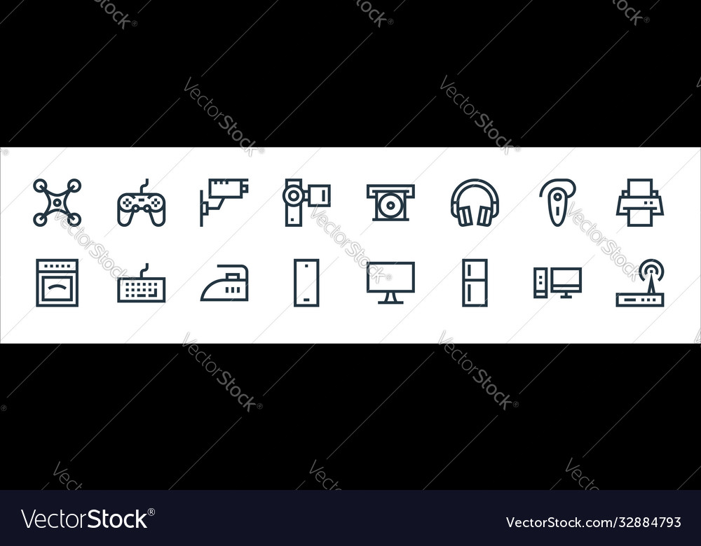 Electronics line icons linear set quality vector image Electronics line icons linear set quality