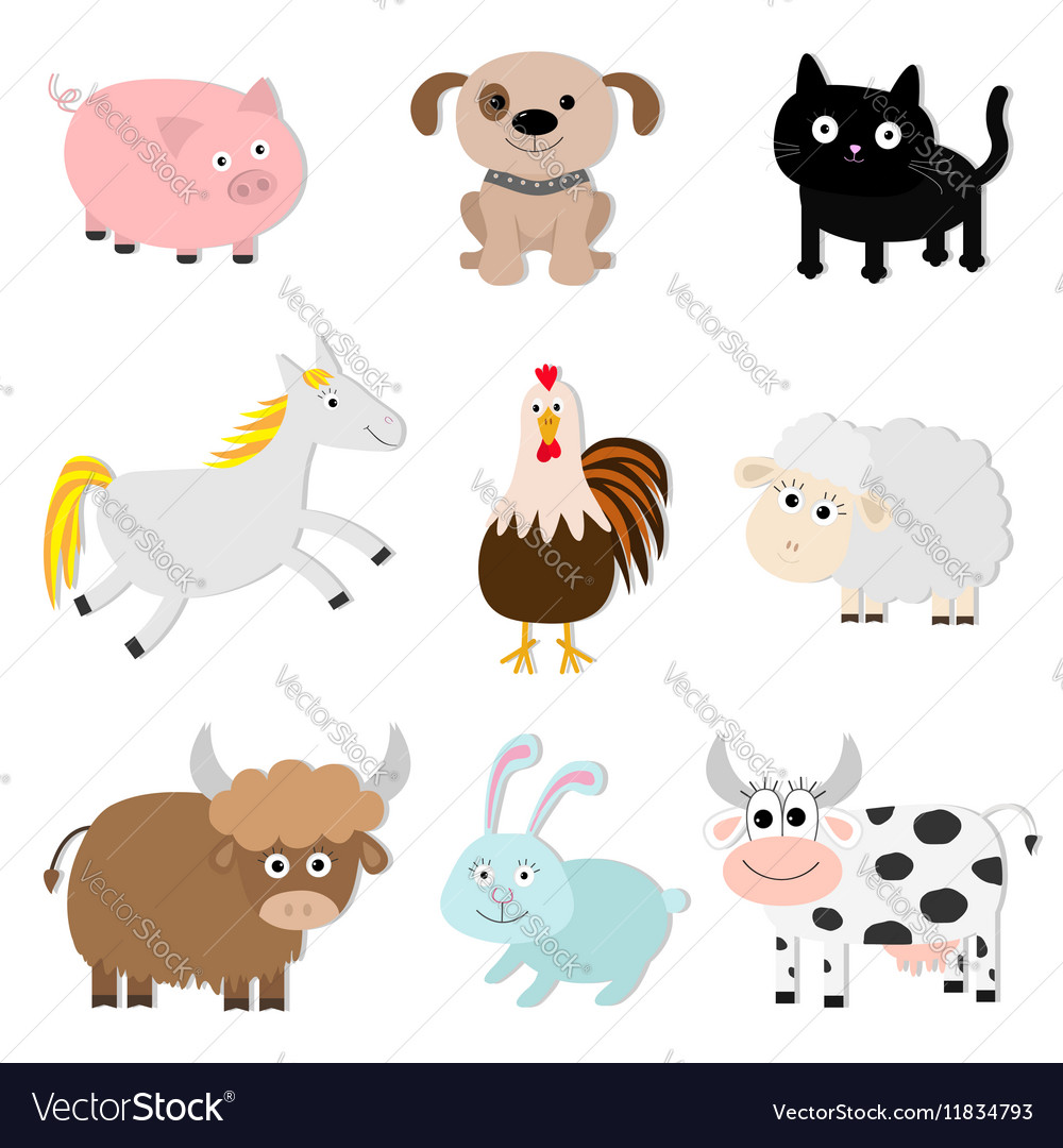 Farm animal set pig cat cow dog rabbit ship horse