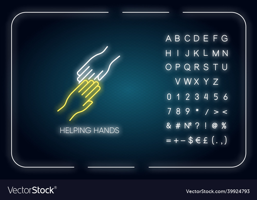 Neon Helping Hand Icon - Glowing Support