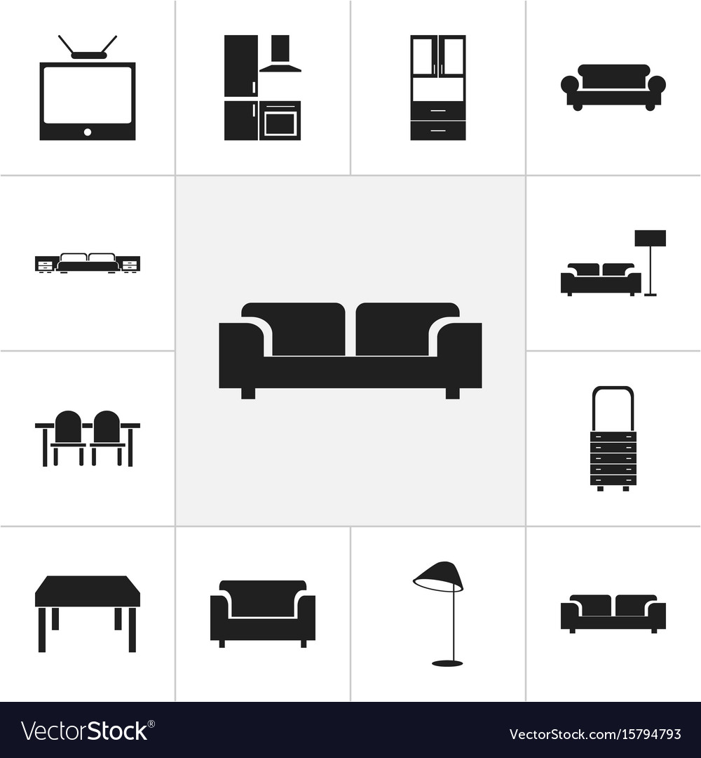 Set of 12 editable interior icons includes