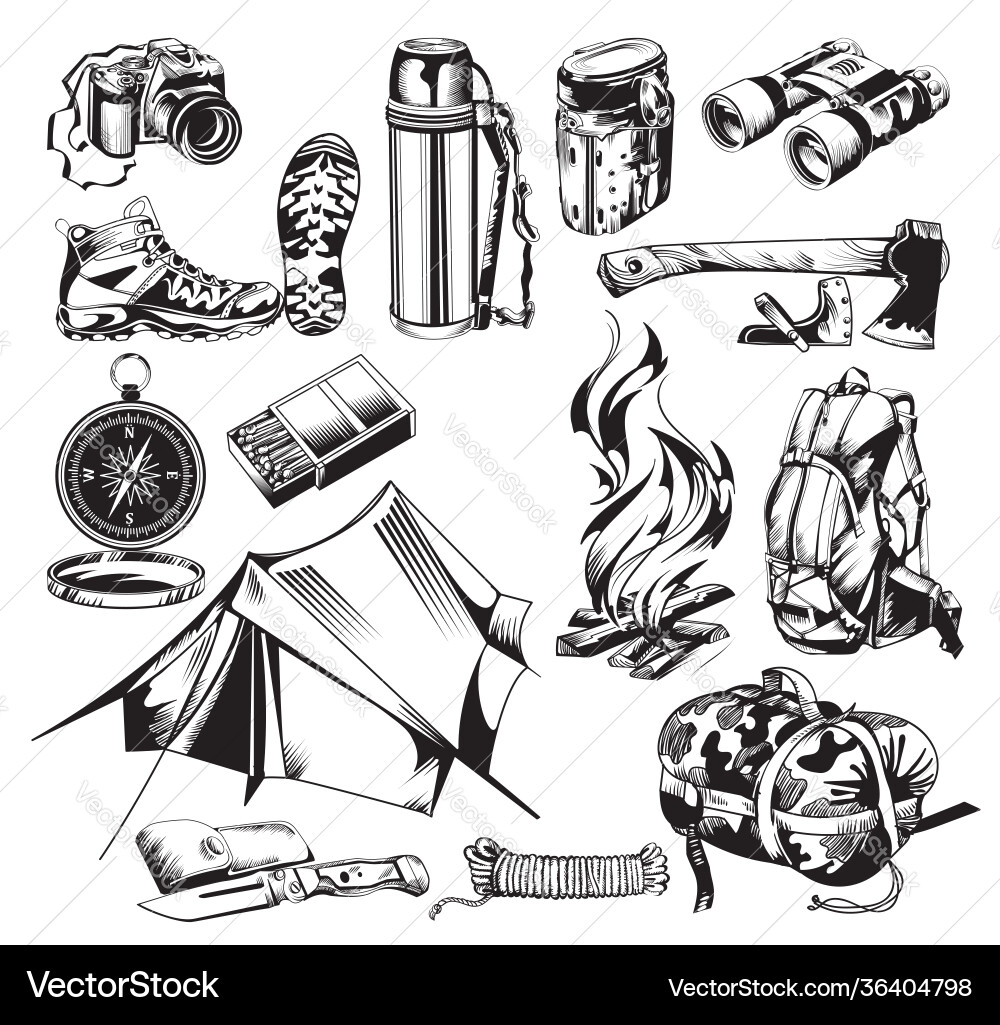 Camping elements set Royalty Free Vector Image