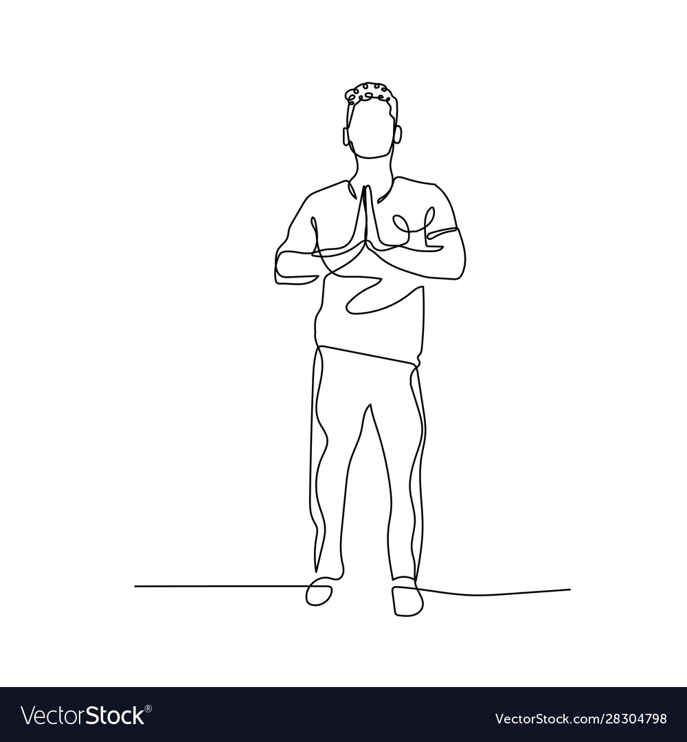 Continuous one line man folded palms together Vector Image