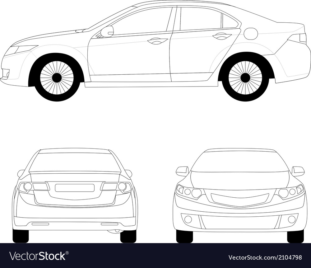 Large sport sedan line art Royalty Free Vector Image