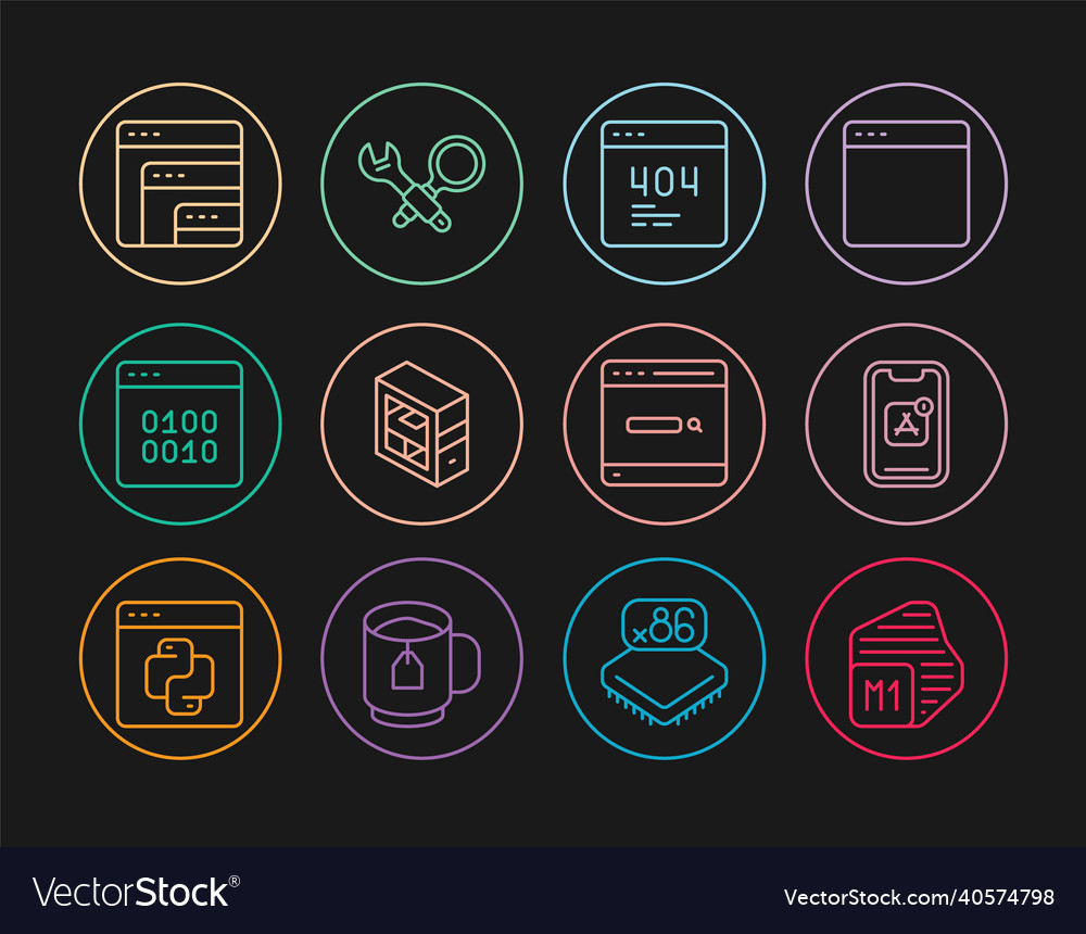 Set line processor mobile apps page with a 404 vector image Set line processor mobile apps page with a 404