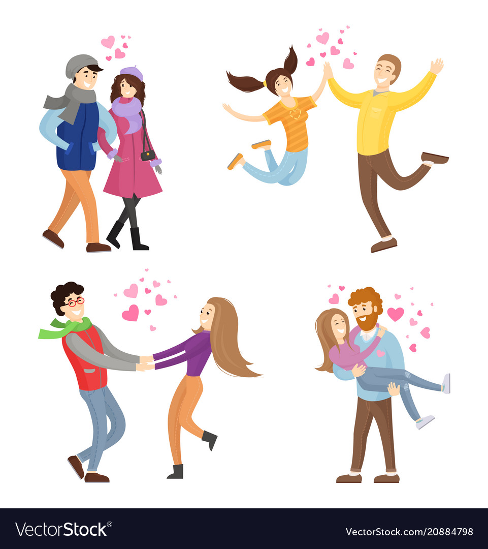 Togetherness concept set young man and woman Vector Image