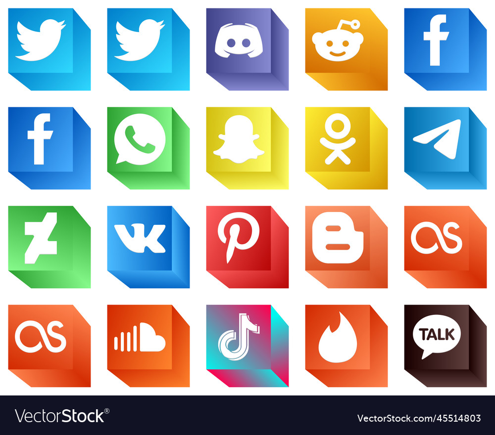 3d icons for popular social media 20 pack