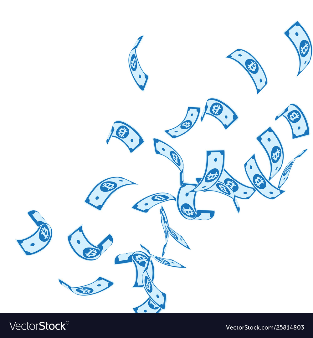 Bitcoin internet currency notes falling floating Vector Image