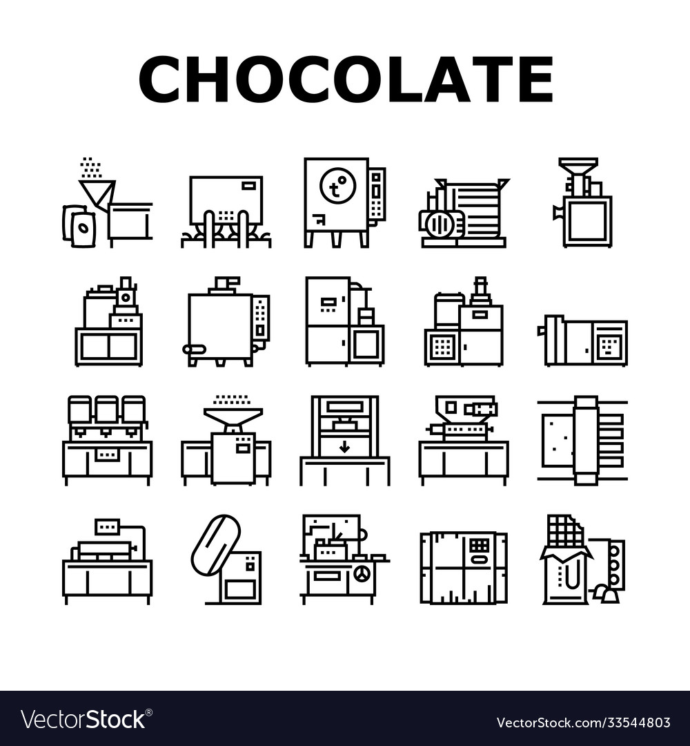 Chocolate production collection icons set