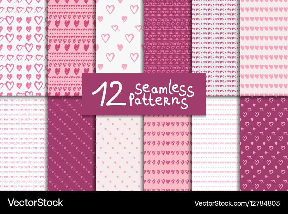 Doodle seamless pattern set with hearts Royalty Free Vector