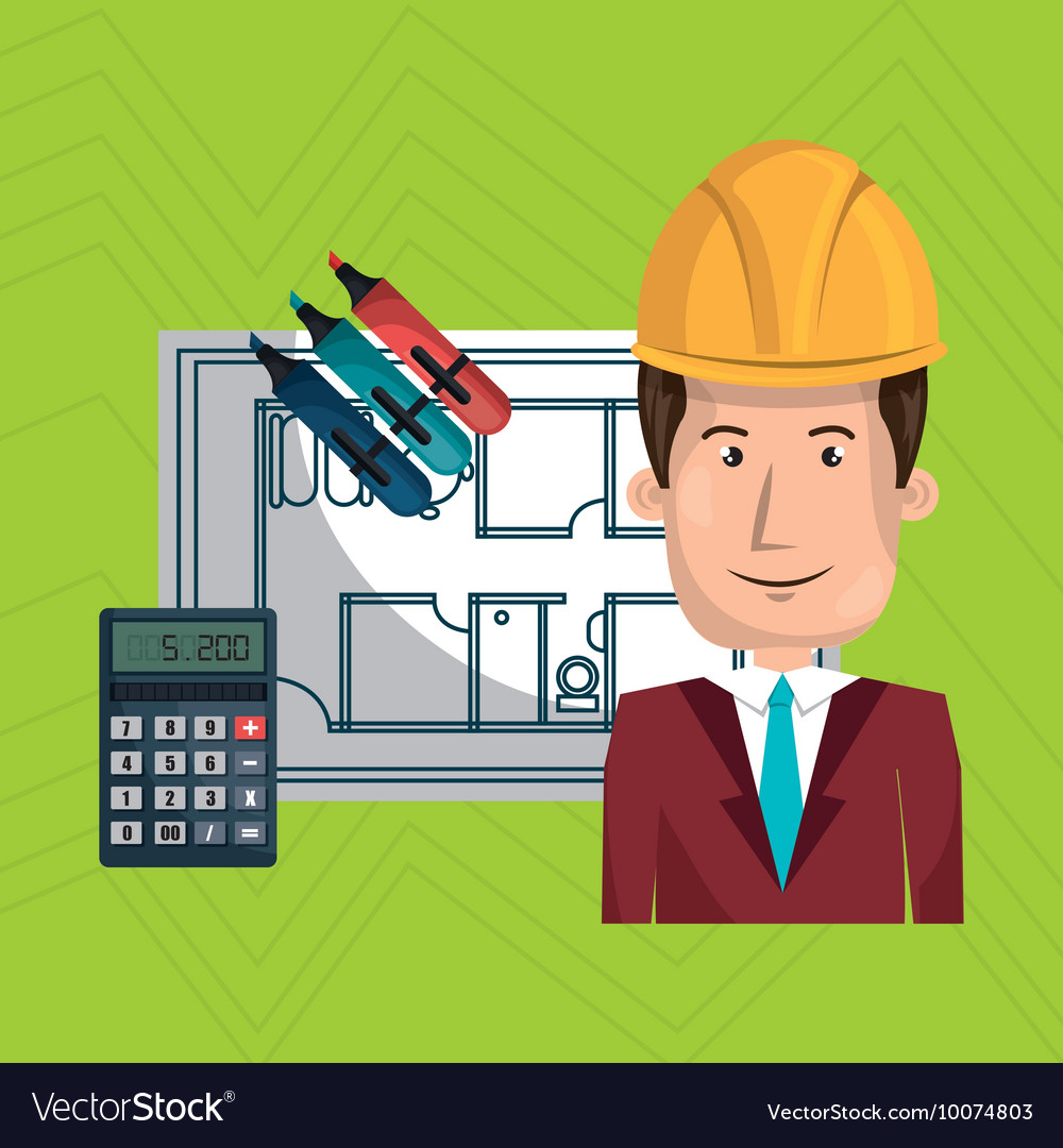 Man architecture calculator plans Royalty Free Vector Image