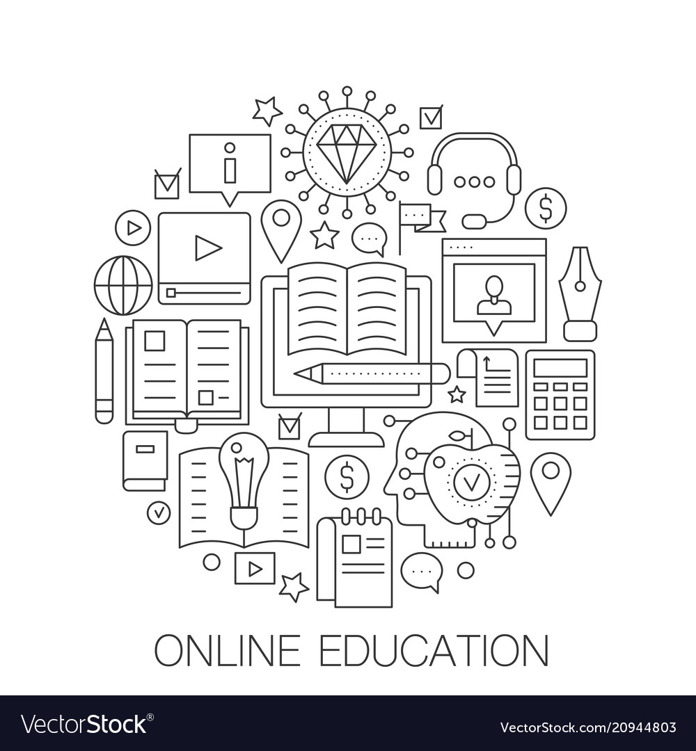 Online education in circle - concept line Vector Image