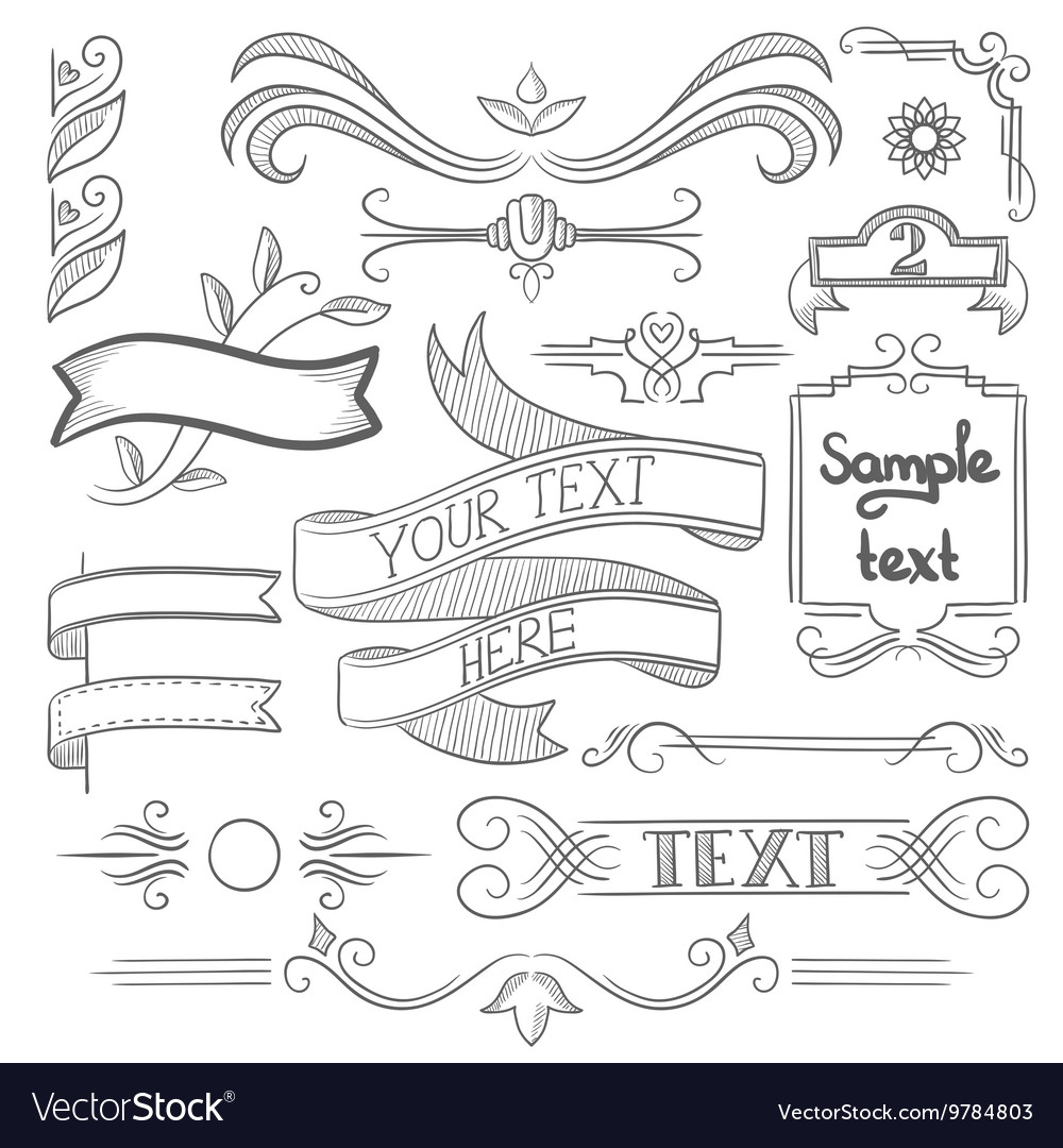 Set of vintage ribbons frames and elements