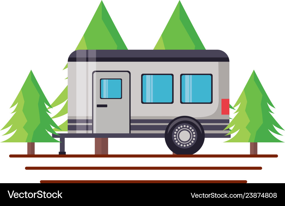 Camper trailer trees Royalty Free Vector Image