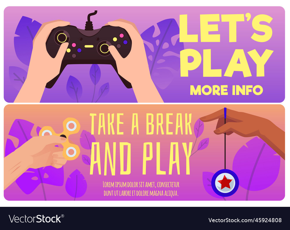 Games advertising web banners set cartoon flat Vector Image