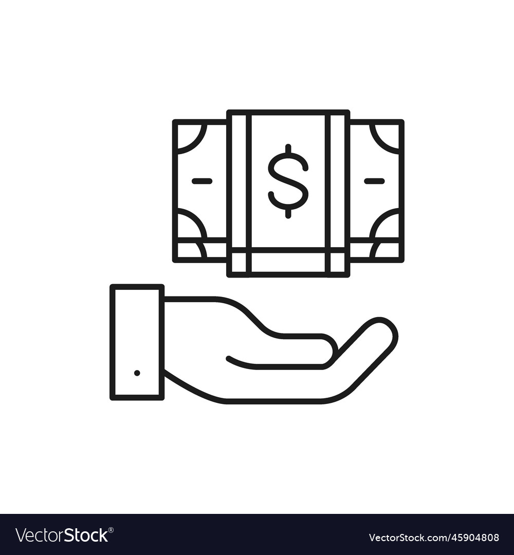 Hand holding pile of money banknotes lineal icon Vector Image