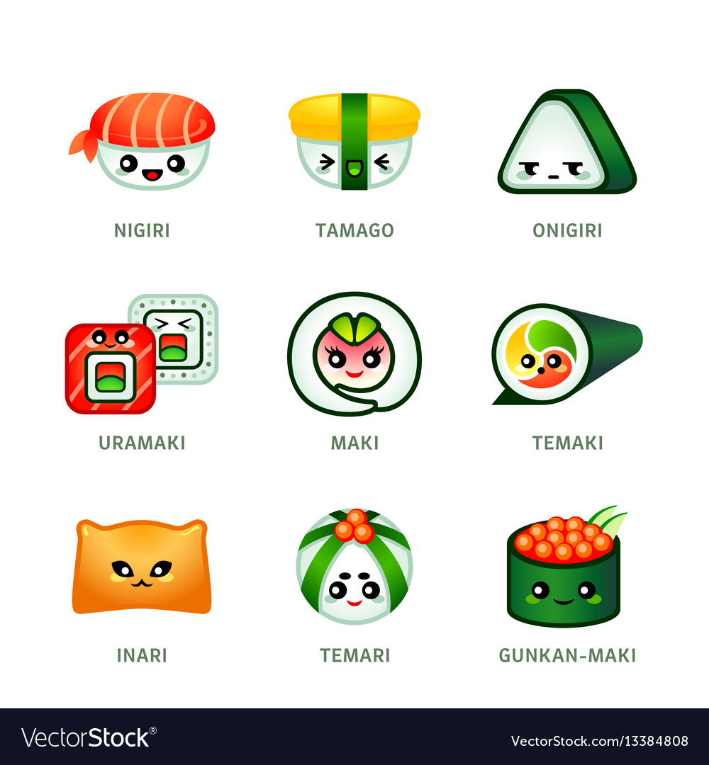 Kawaii Sushi Bar Icons Royalty Free Vector Image