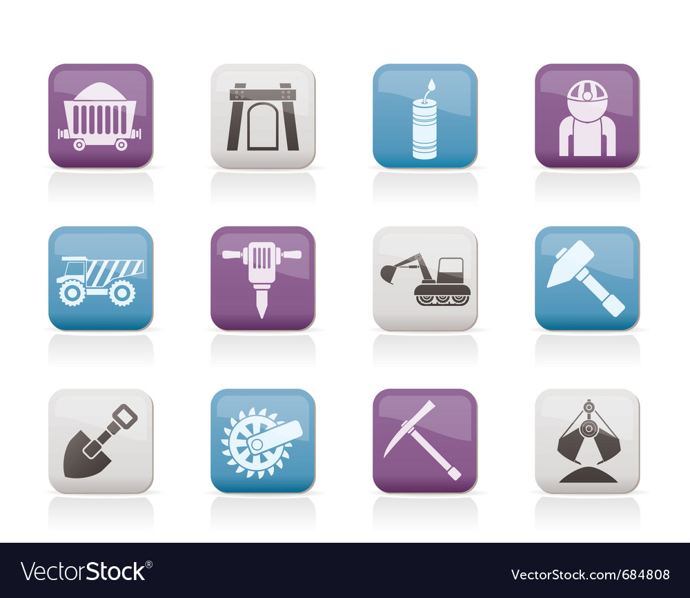 Mining and quarrying industry objects icons