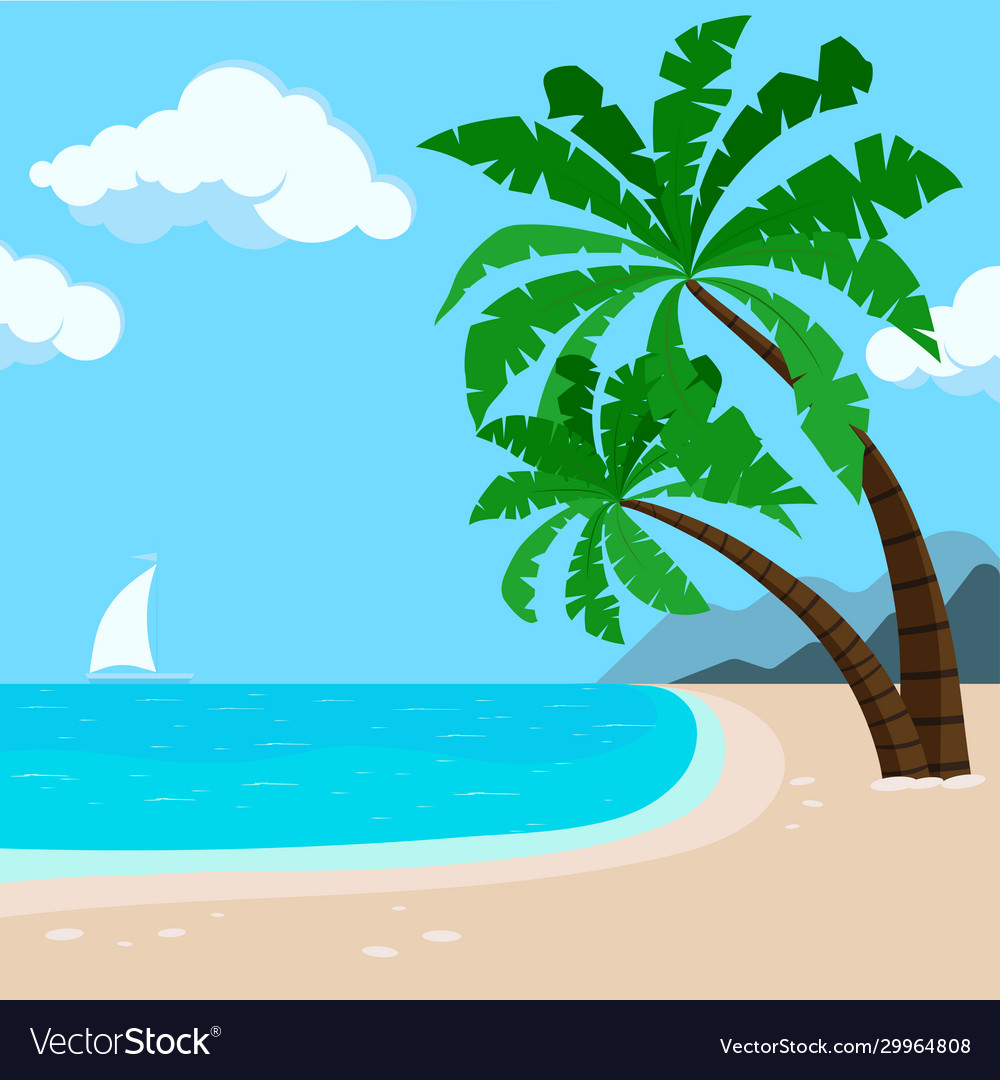 Tropical hawaii beach background with palm trees Vector Image