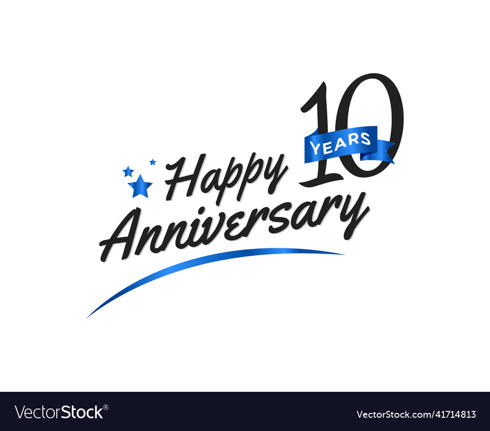 10 year anniversary celebration with blue swoosh Vector Image