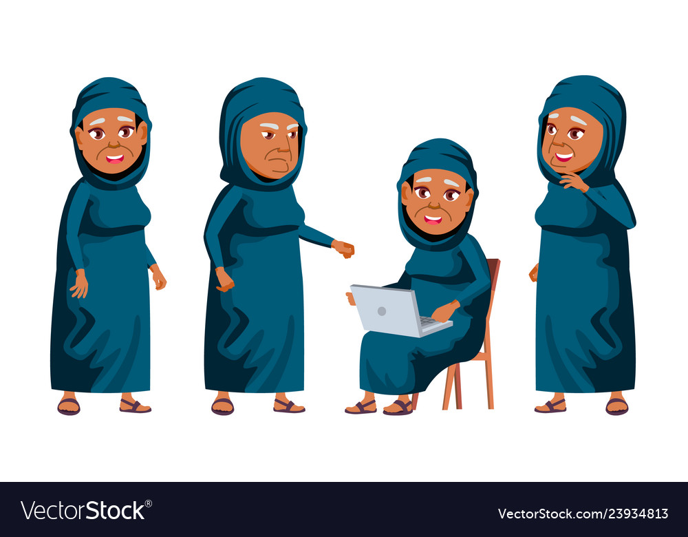 Arab muslim old woman poses set elderly