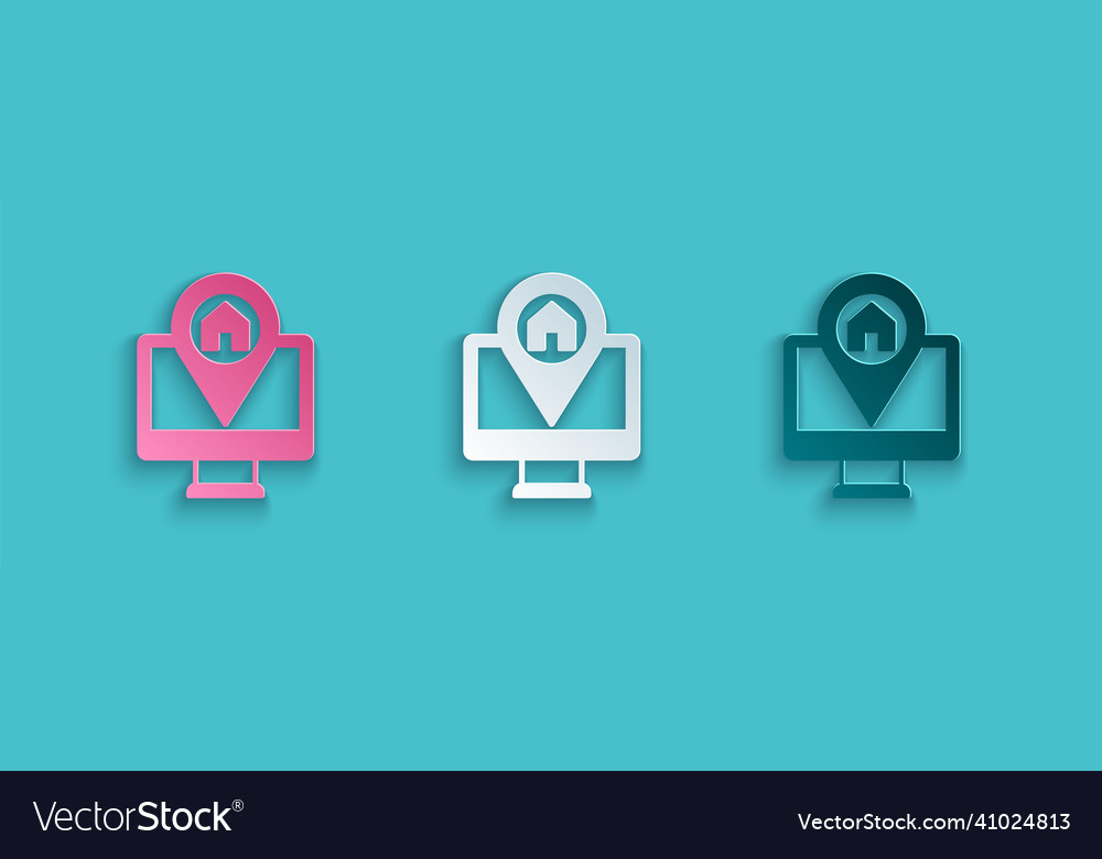 Paper cut computer monitor and folded map vector image Paper cut computer monitor and folded map