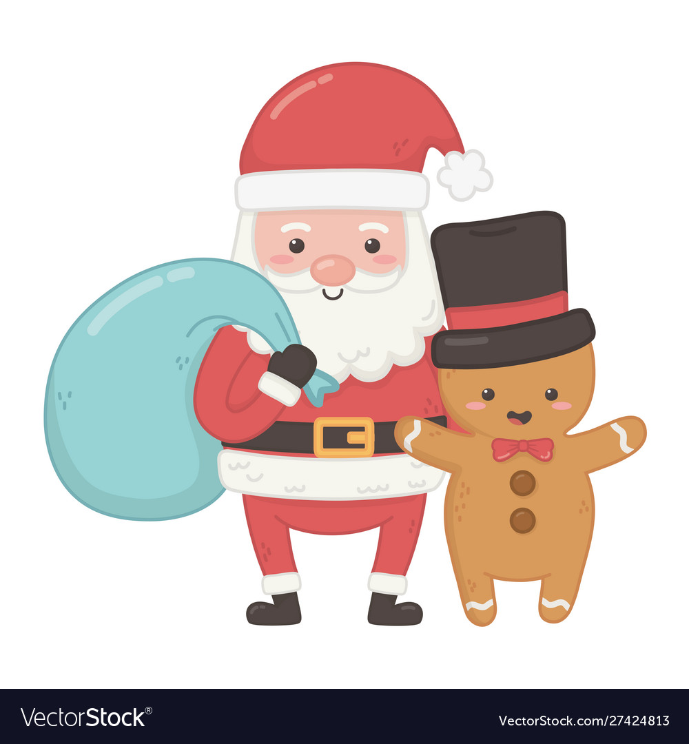 Santa With Bag And Gingerbread Man Hat Royalty Free Vector