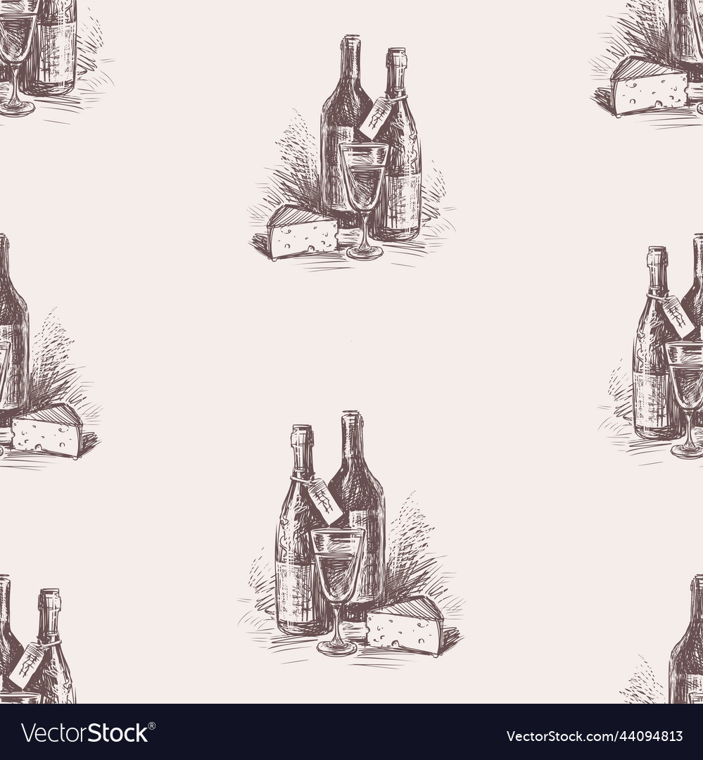 Seamless background of sketches wine bottles