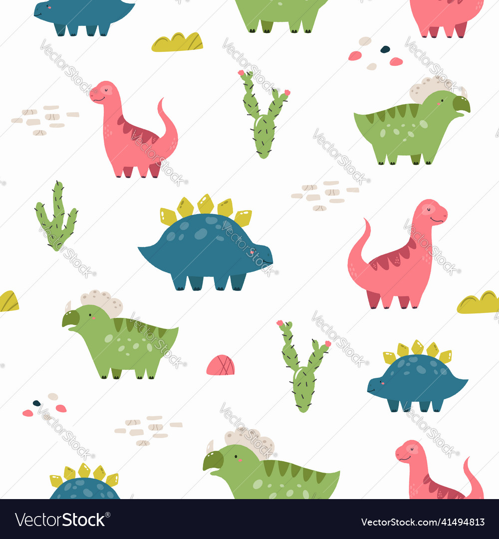 Seamless pattern with cute dinosaurs Royalty Free Vector