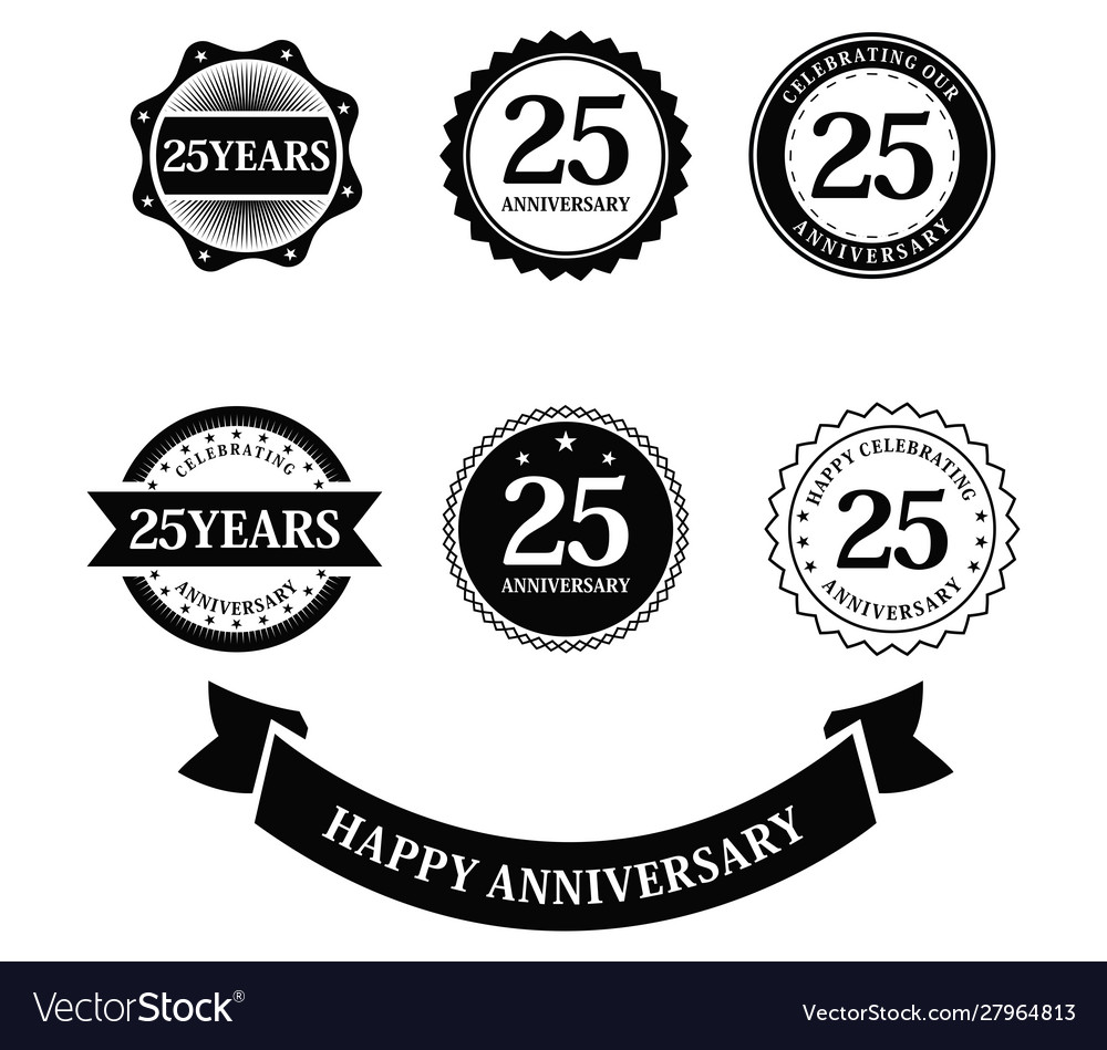 Set anniversary 25 years birthday logo label Vector Image