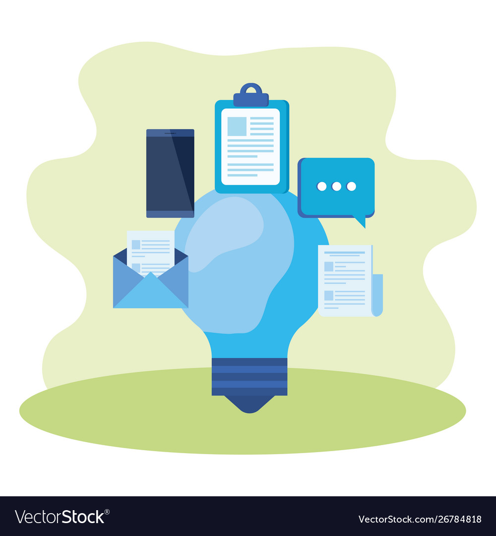Bulb light idea with envelope and speech bubble vector image Bulb light idea with envelope and speech bubble