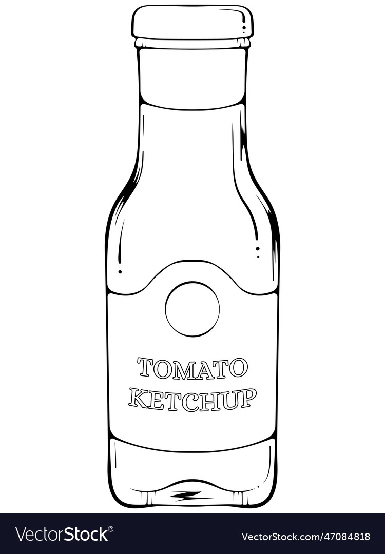 Glass bottle with ketchup line art