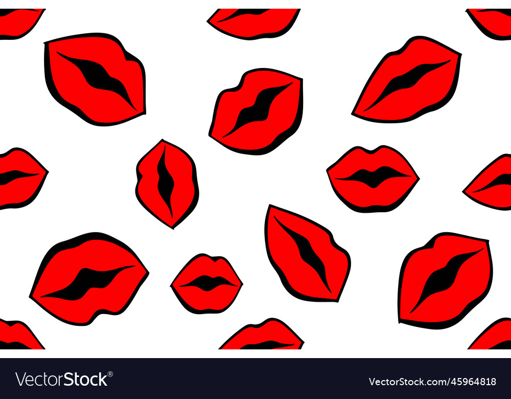 Red lips seamless pattern female hand