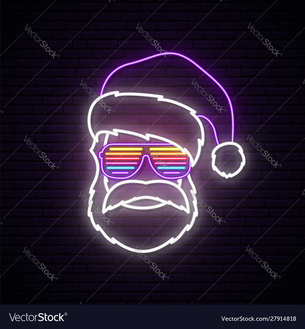 Santa claus neon sign hipster wearing in glasses