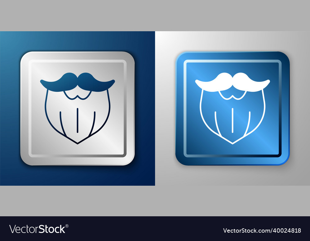 White mustache and beard icon isolated on blue vector image White mustache and beard icon isolated on blue