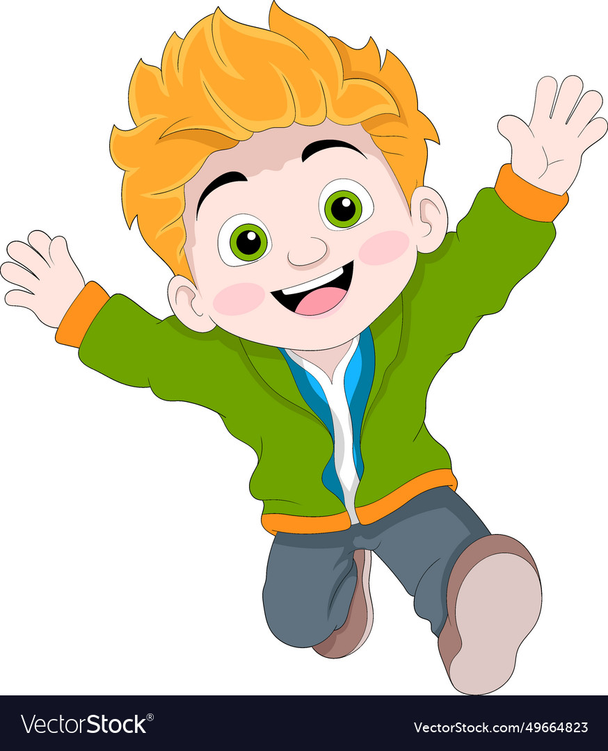 Boy kid has a happy face jumping at school Vector Image