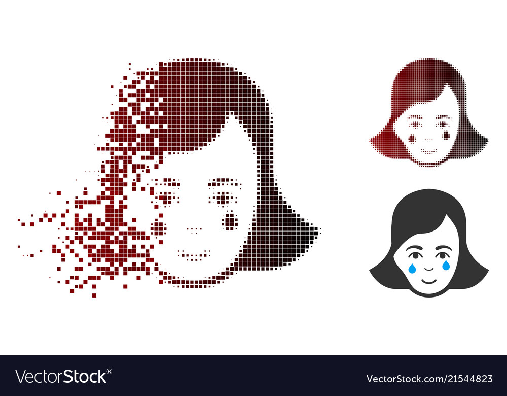 Decomposed pixel halftone crying woman face icon