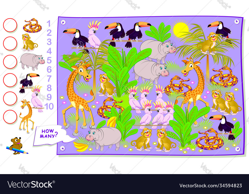 Educational page for kids how many animals hide Vector Image Educational page for kids how many animals hide Vector Image