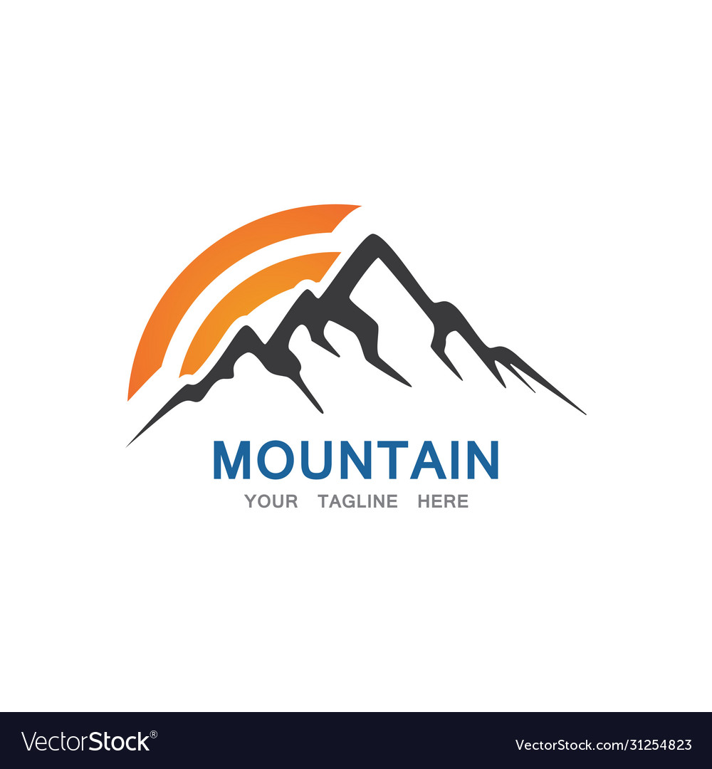 Mountain and sun logo business template Royalty Free Vector