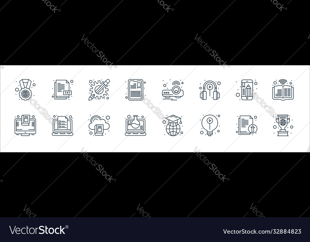 Online learning line icons linear set quality vector image Online learning line icons linear set quality