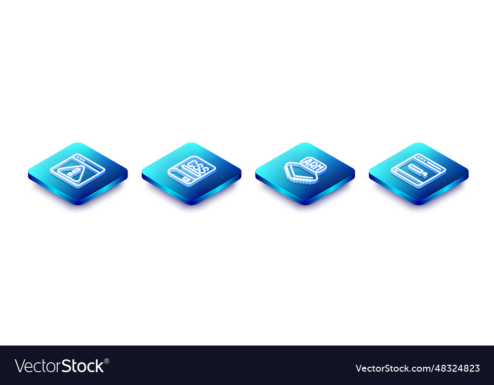 Set isometric line browser with exclamation mark vector image Set isometric line browser with exclamation mark