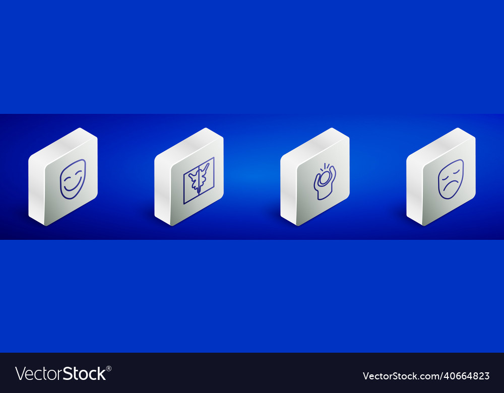 Set isometric line comedy theatrical mask