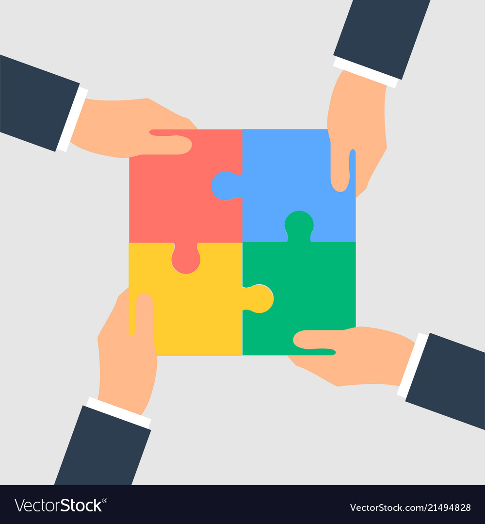 Business hands putting puzzle pieces together Vector Image