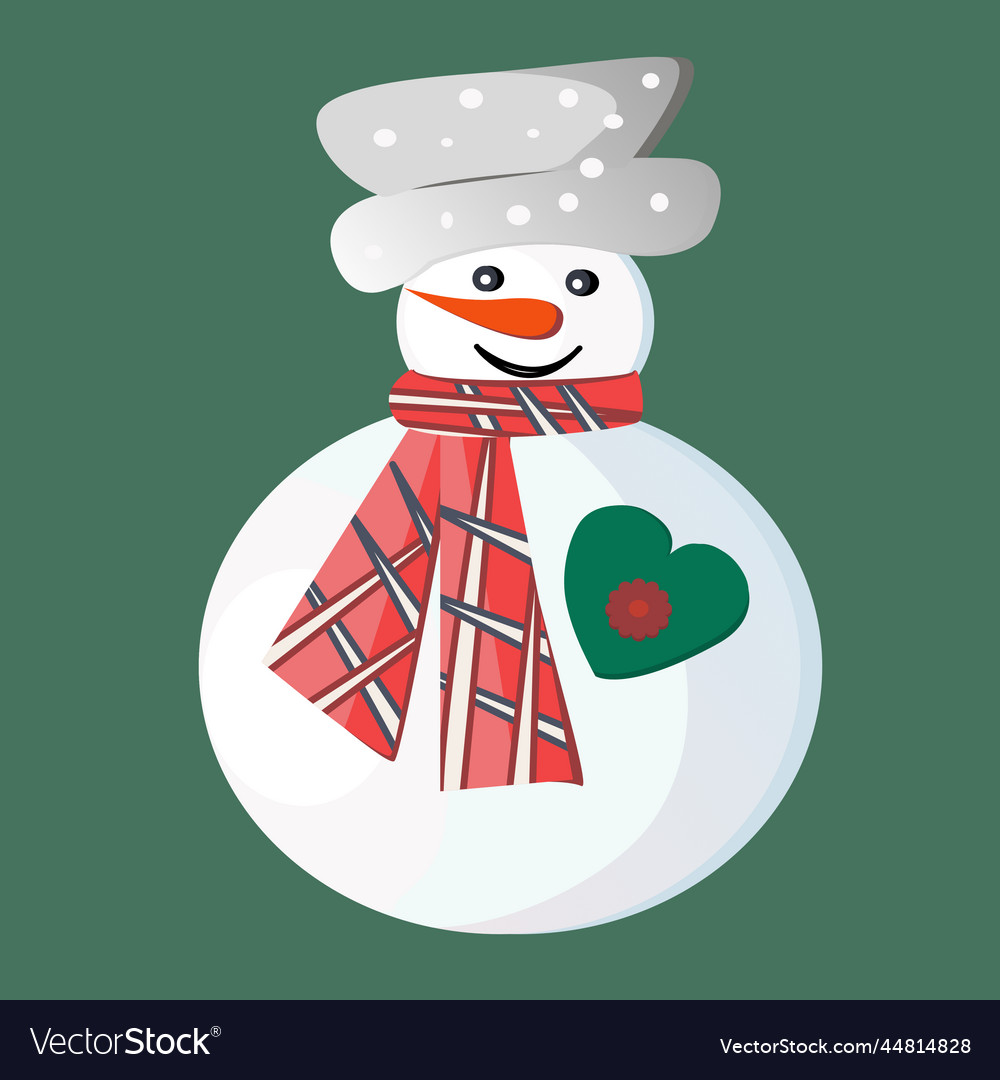 Cheerful snowman and heart