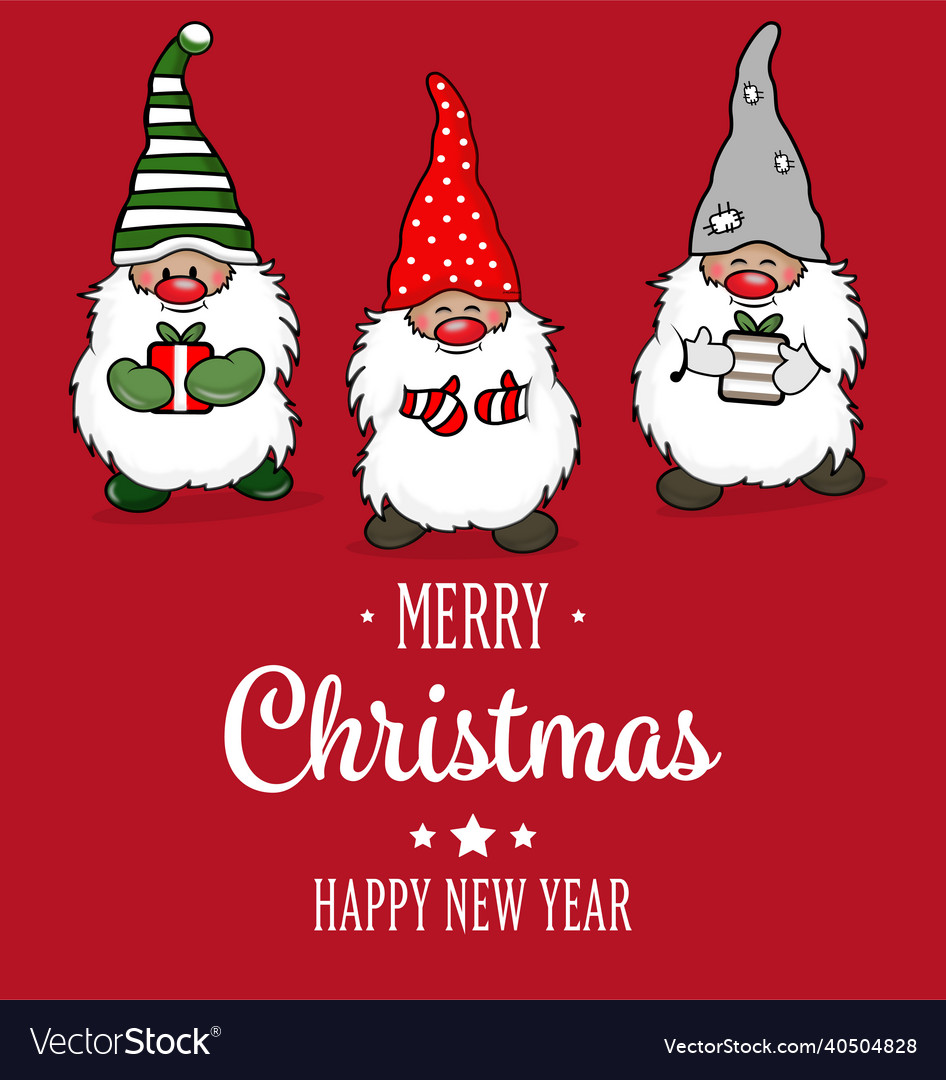 Christmas card with cute gnomes seasons greetings