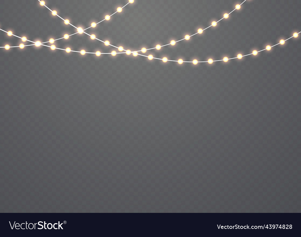 Christmas lamp golden light bulbs glow garland Vector Image