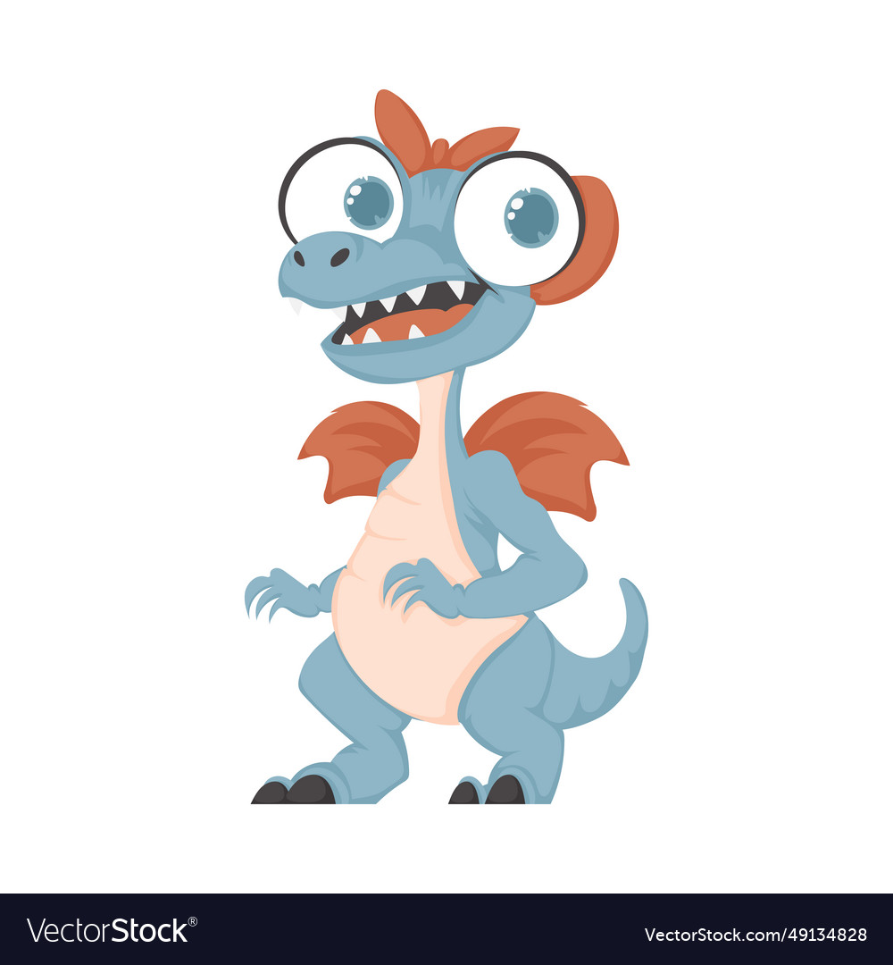 Mystical fabulous funny blue dinosaur cartoon