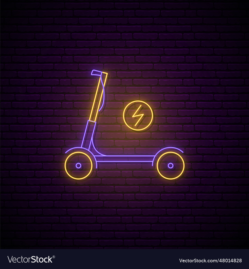 Neon electric scooter sign glowing kick Royalty Free Vector